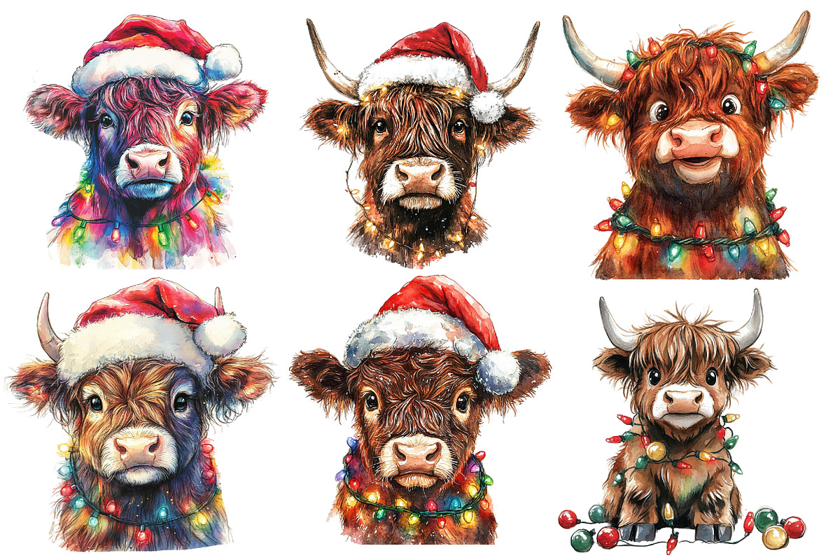 Christmas Highland Cow Clipart, an Illustration by Designworld (Photo 2 of 5)