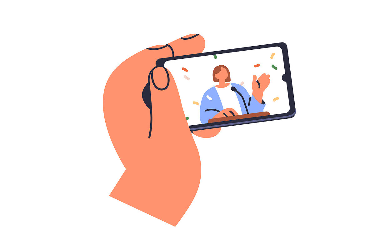 Hands hold phones with online videos, a Technology Illustration by Good Studio (Photo 4 of 9)