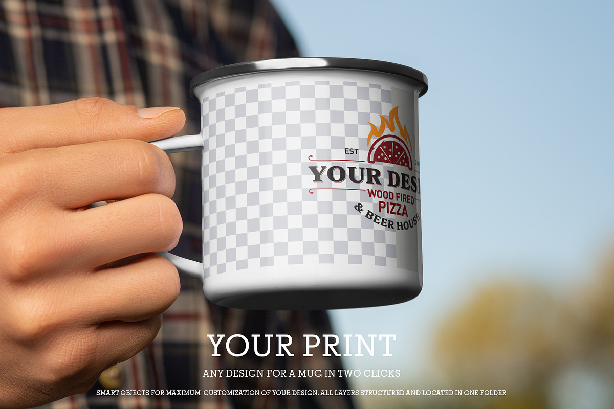 Mockup of Enamel Mug in the Hand, a Cups & Container Mockup by Grow Design Craft Studio (Photo 4 of 6)