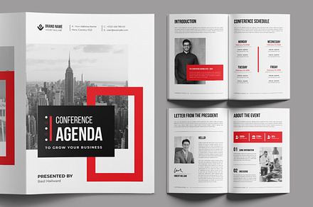 Conference Agenda Layout With Red, a Brochure Template by ContestDesign