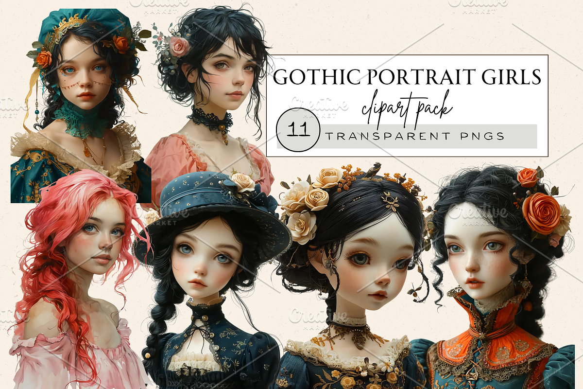 GOTHIC PORTRAIT GIRLS CLIPART PACK, a Person Illustration by Daring Digies (Photo 1 of 5)