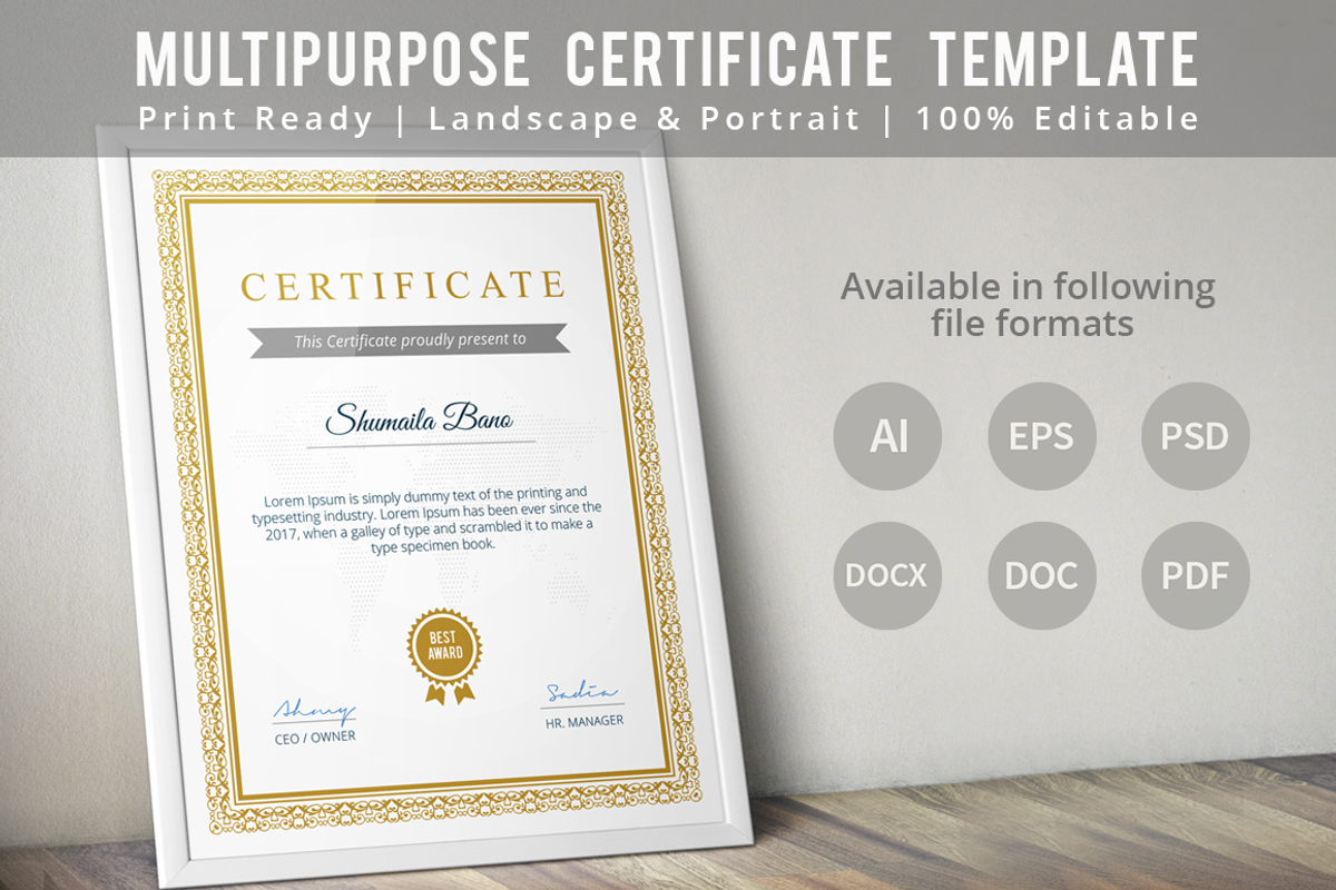 Diploma Certificate Template, a Stationery Template by NasirGrfx (Photo 1 of 5)