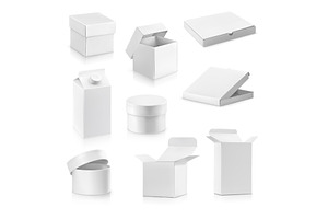 White Cardboard Boxes, Vector Set