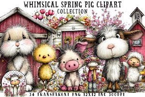 Whimsical Spring Farm Clipart, an Illustration by OK Design