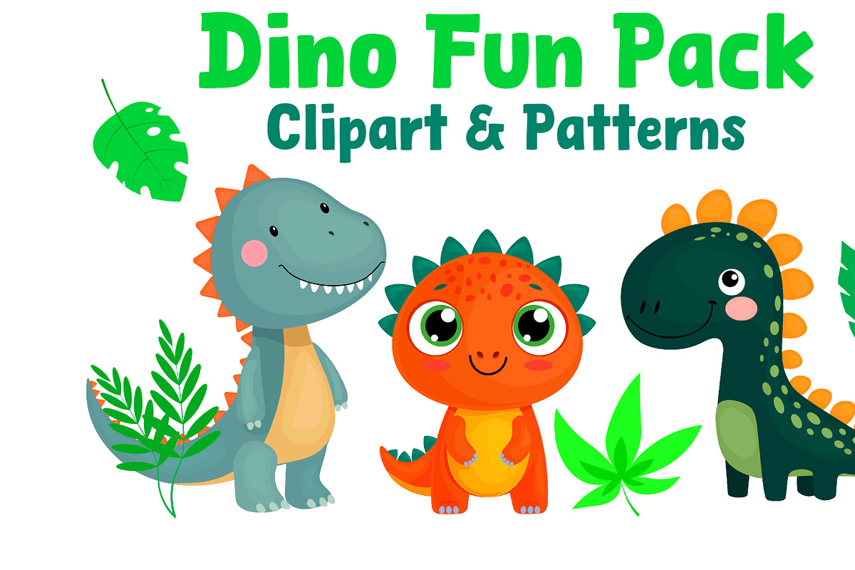 Dino Fun Pack Clipart & Patterns, an Illustration by ChubbyBunny Art (Photo 1 of 5)