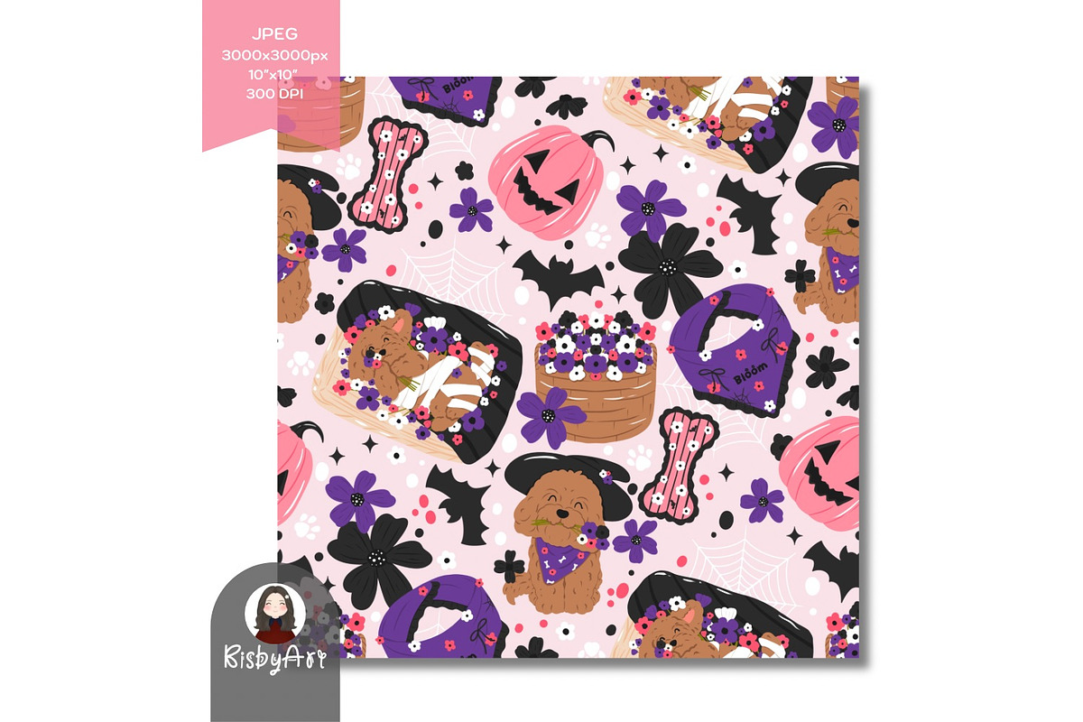 Spooky Halloween Flower Dogs Pattern, a Pattern Graphic by KisbyArt (Photo 3 of 3)