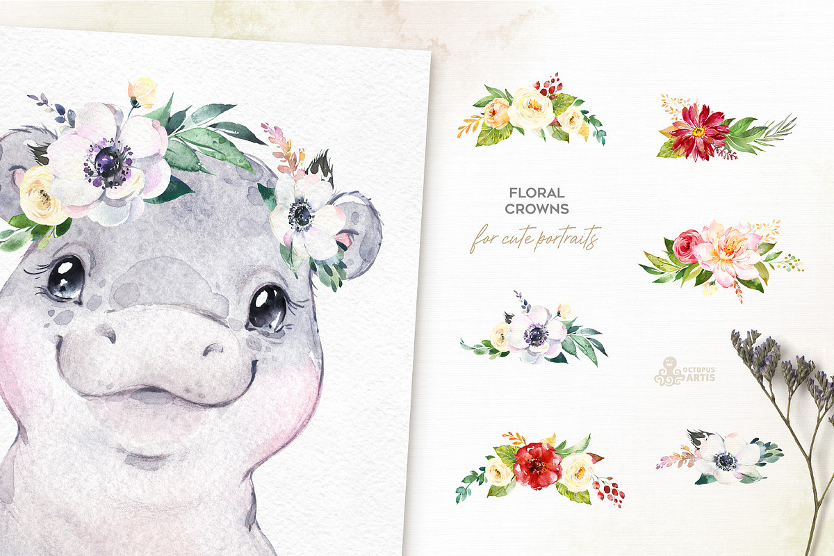 Babies of Africa. Watercolor Set, an Animal Illustration by OctopusArtis (Photo 4 of 6)