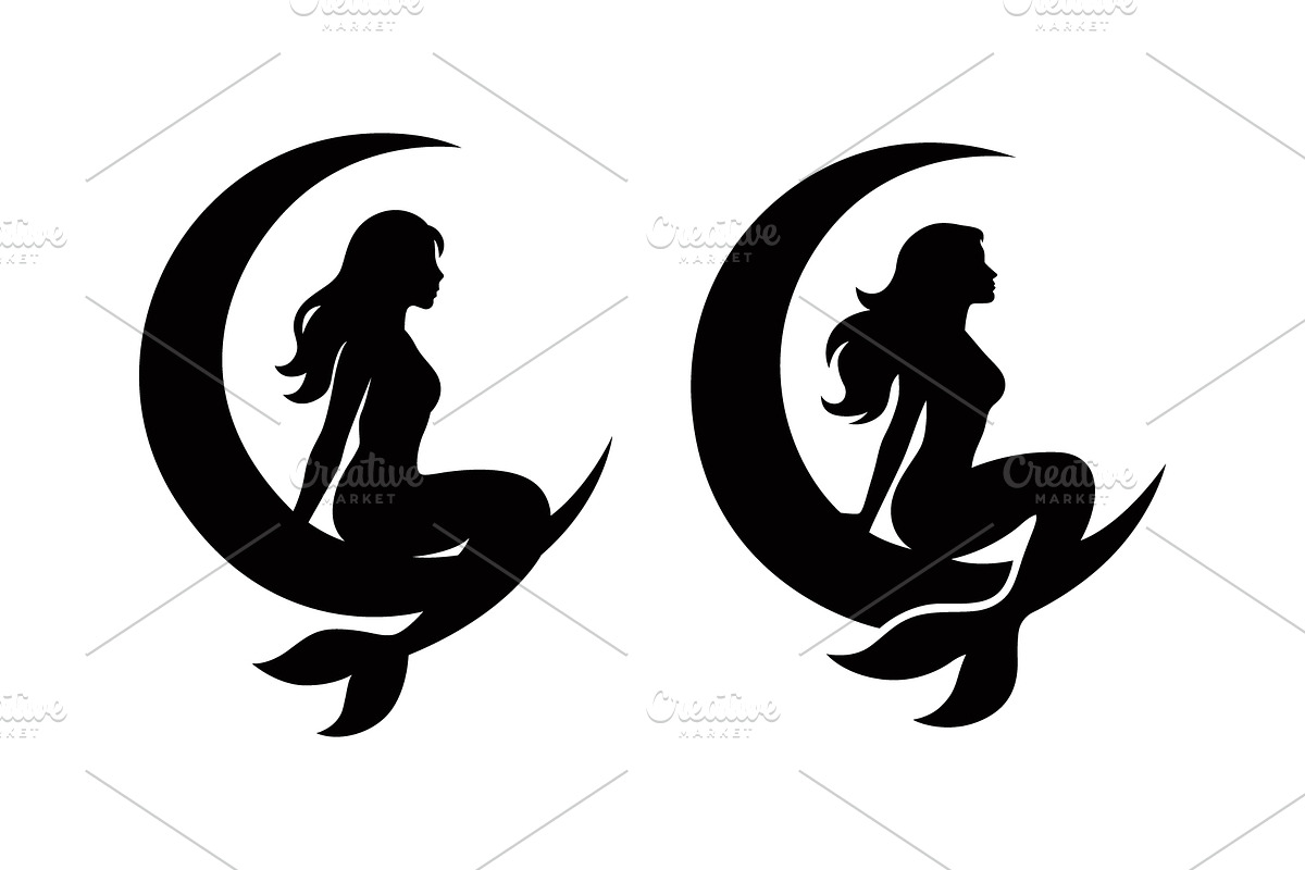 Mermaids sitting on a moon, a Person Illustration by Pixes