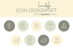 Linestyle Icon Design Set Summer