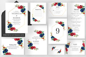 Burgundy & Navy Wedding Suite, an Invitation Template by Azka Creative