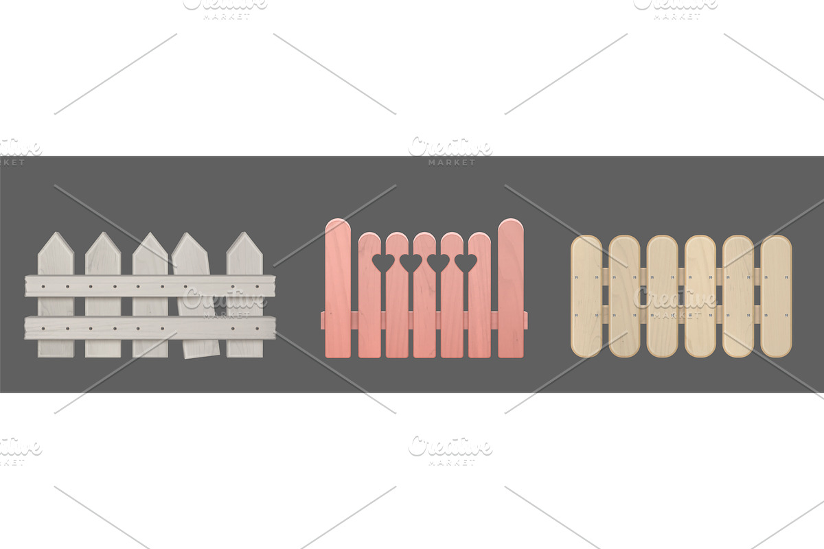 Realistic set of wooden fence with, an Object Illustration by art PVP - market