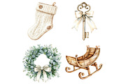 Watercolor Neutral Christmas Clipart, a Seasonal Illustration by CitraGraphics (Thumbnail 6 of 6)
