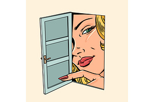 A woman looks through an open door, an Illustration by rogistok