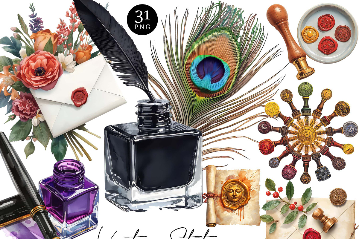 Vintage Stationery Clipart Bundle, an Object Illustration by Design Scotch (Photo 1 of 8)