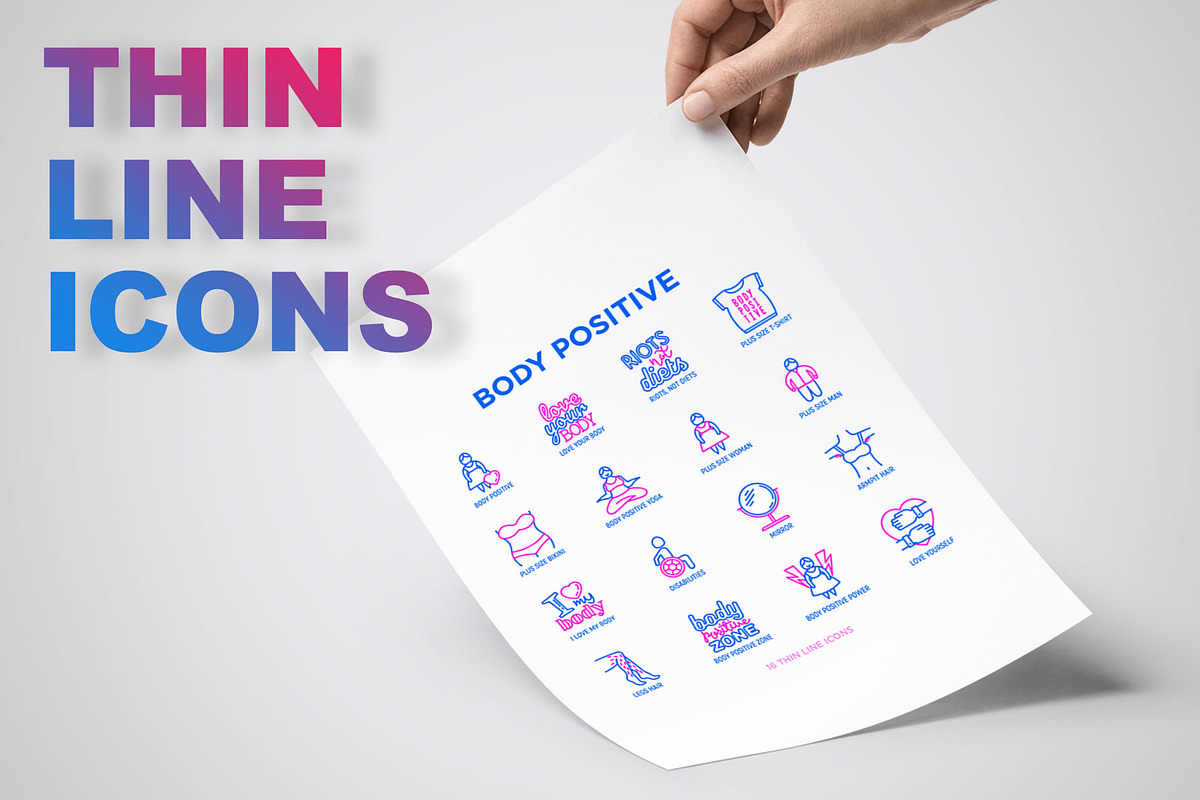 Body Positive | 16 Thin Line Icons, an Outline Icon by Alex Blogoodf (Photo 3 of 11)