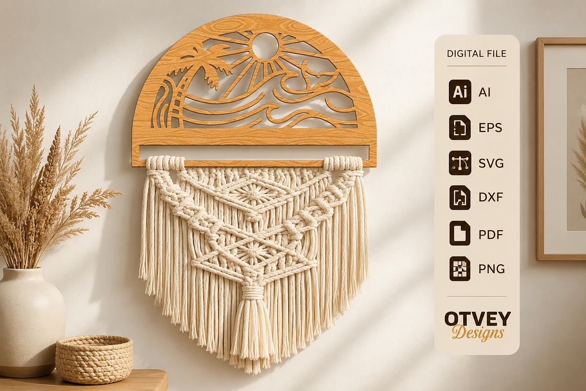 Beach Sunset Macrame Hanger Lasercut, an Object Graphic by OTVEY DESIGN (Photo 3 of 13)