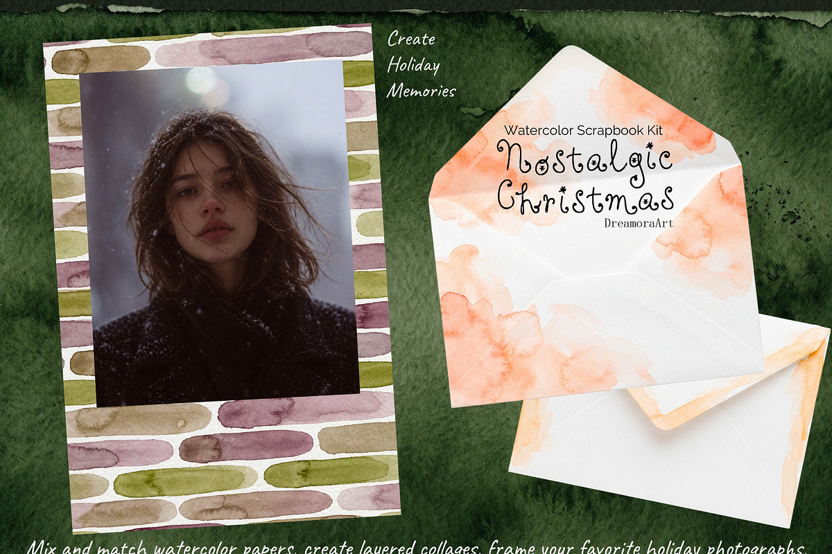 Christmas Watercolor Scrapbook Kit, a Background Graphic by DreamoraArt (Photo 6 of 6)