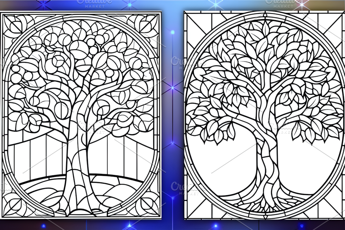Stained Glass Autumn Coloring Pages, a Seasonal Illustration by Coco Bloom (Photo 3 of 6)
