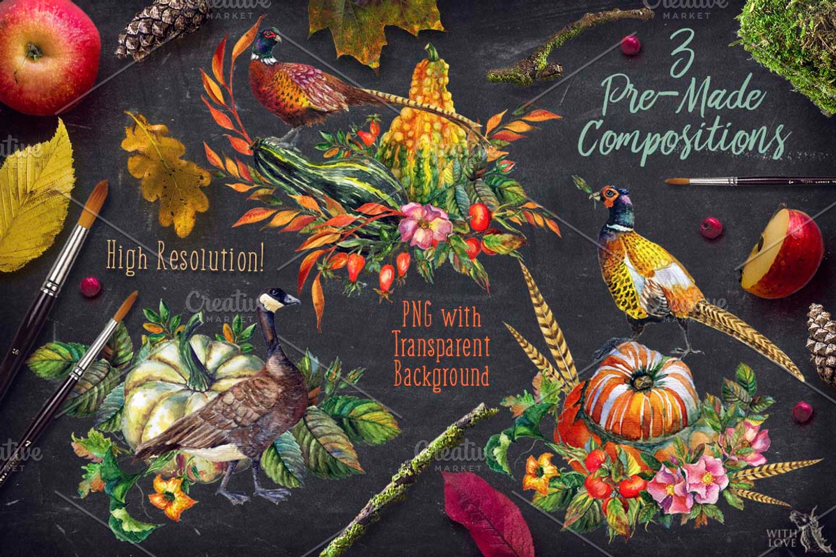 Watercolor Rosehip & Pumpkins Set, an Illustration by Fluffy Unicorn (Photo 5 of 9)