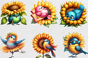 Funny Bird & Sunflower Clipart, an Illustration by Black Bird Studio (Thumbnail 2 of 4)