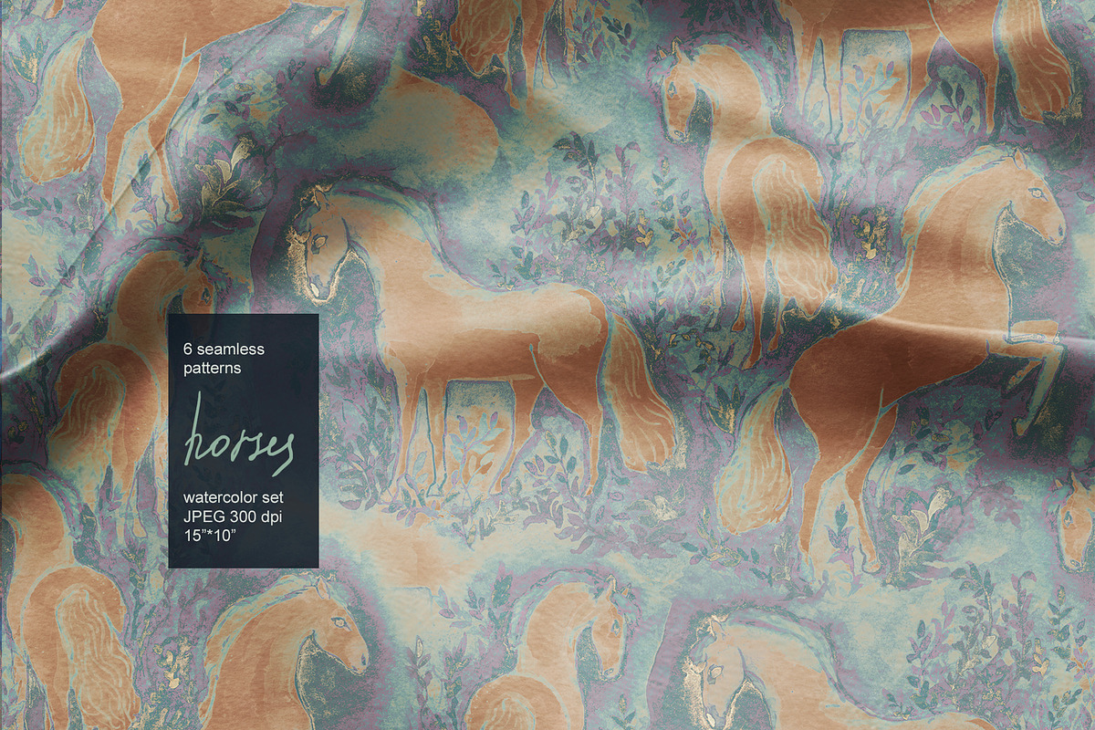 Floral horse seamless watercolor set, a Pattern Graphic by PatternsBlooming (Photo 5 of 6)
