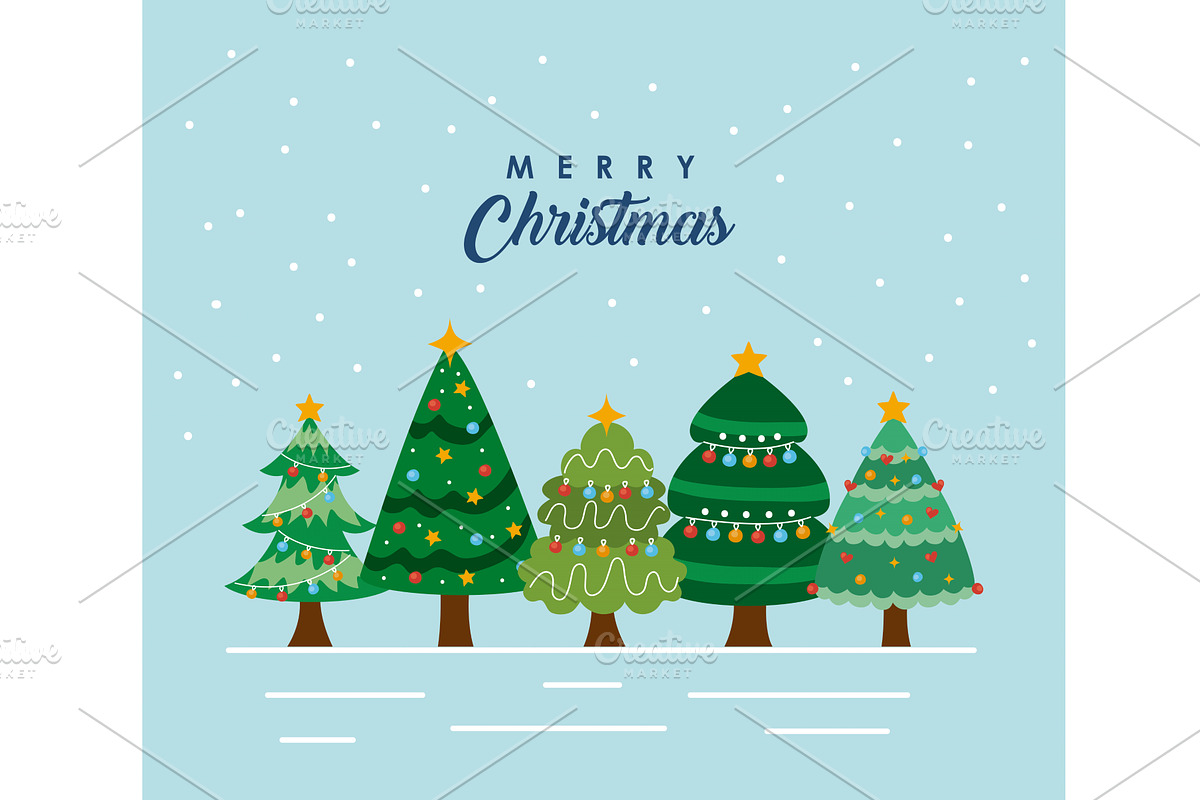 christmas card with trees, an Illustration by studiogstock