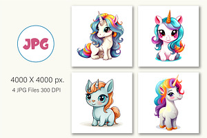 Cute Rainbow Unicorns 04. Sticker.