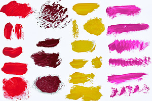 A vibrant set of oil paint strokes in red, burgundy, yellow, and, a Photo by ndanko
