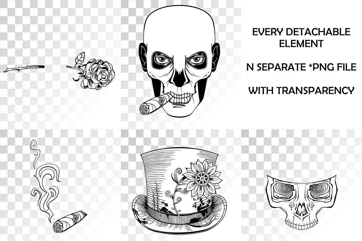 Set of skulls in top-hat|Vector, a Decorative Illustration by Red Spruce's Vector Shop (Photo 4 of 4)