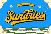 Sundries Bold Script with Extruded, a Script Font by Angin Studio (Thumbnail 1 of 18)