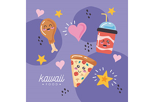 kawaii food lettering postcard, a Food Illustration by studiogstock