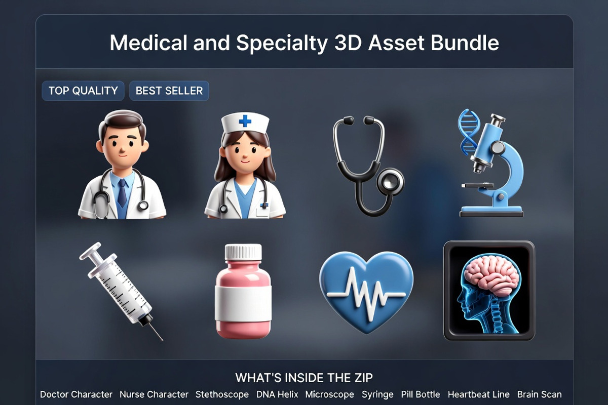 Medical 3D Healthcare Icons PNG Pack, an Object 3D Model by Dreamanart (Photo 1 of 3)