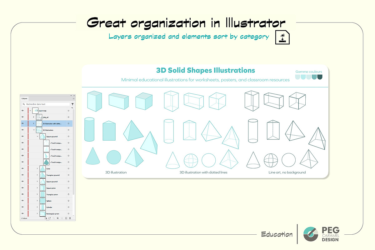 32 Hand-Drawn 3D Geometric Shapes, an Education Illustration by Peg Design (Photo 5 of 6)