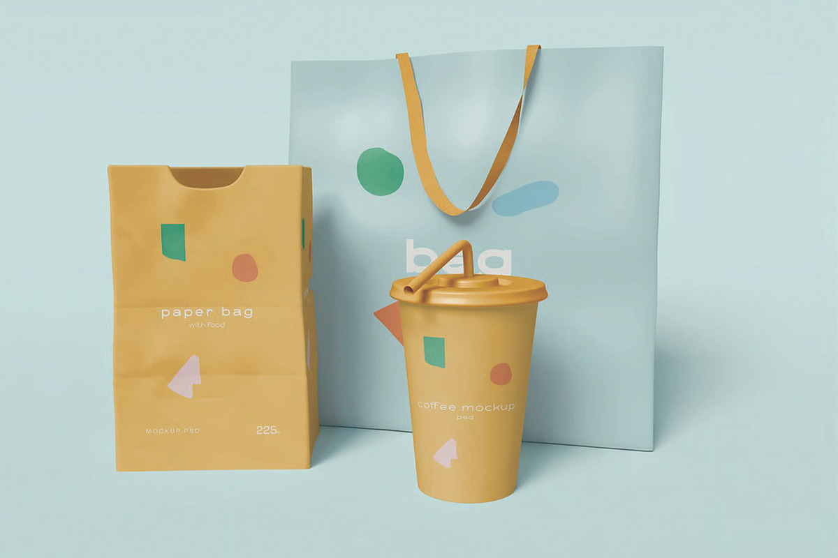 Paper Bags with Paper Cup Mockup, a Packaging Mockup by skybluecreative (Photo 1 of 4)