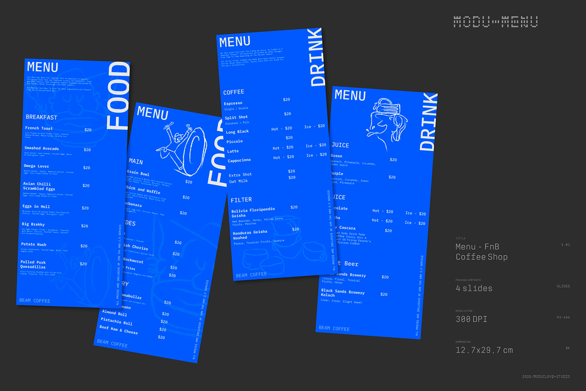 4 FnB & Coffee Shop Menu Templates, a Stationery Template by Moduclave Studio (Photo 1 of 4)