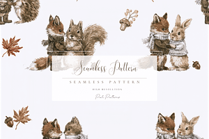 Seamless Woodland Animals Autumn
