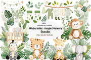 Watercolor Jungle Nursery Clipart, a Seasonal Illustration by CreationArt (Thumbnail 1 of 4)