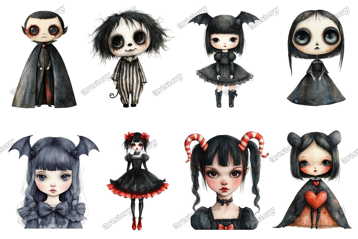 Whimsical Gothic Vampire Dolls Clipa, an Illustration by designcity5 (Photo 2 of 5)