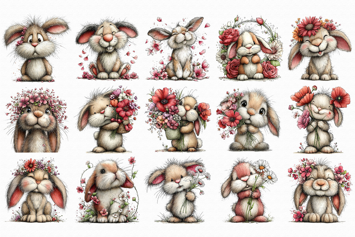 Whimsical Floral Bunny Clipart, an Illustration by Libby Wishes (Photo 2 of 4)