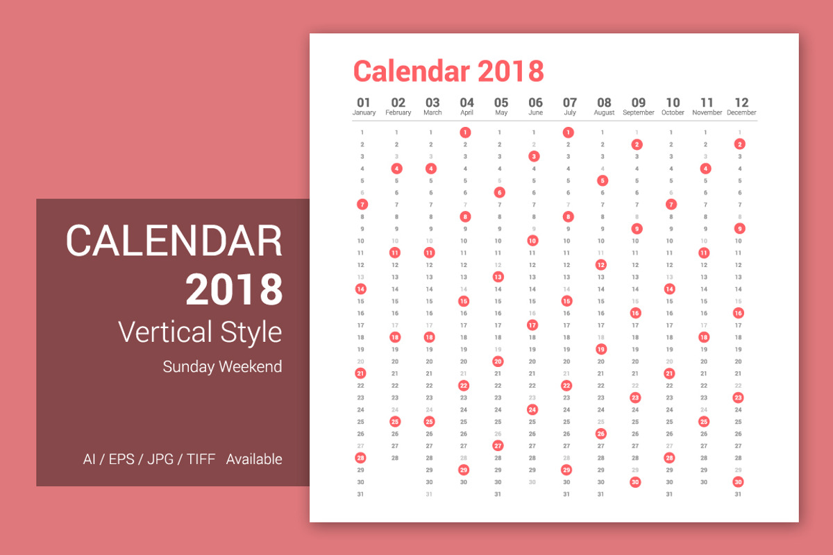 Calendar 2018 Vertical Design, a Stationery Template by WORAKAMON Design Studio (Photo 1 of 3)