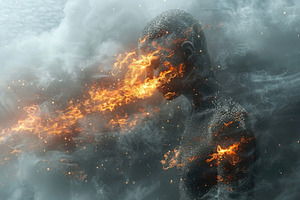 Abstract Human Figure Breathing Fire and Smoke in Dark Cinematic, a Background Photo by José Manuel Gelpi