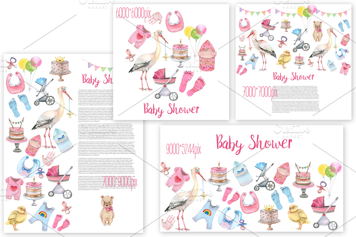 Baby Shower watercolor set, a Decorative Illustration by IvanFet (Photo 2 of 3)