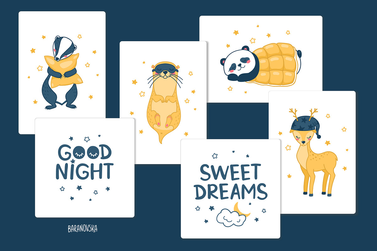 Sleeping animals. Posters & patterns, an Animal Illustration by Baranovska (Photo 2 of 7)