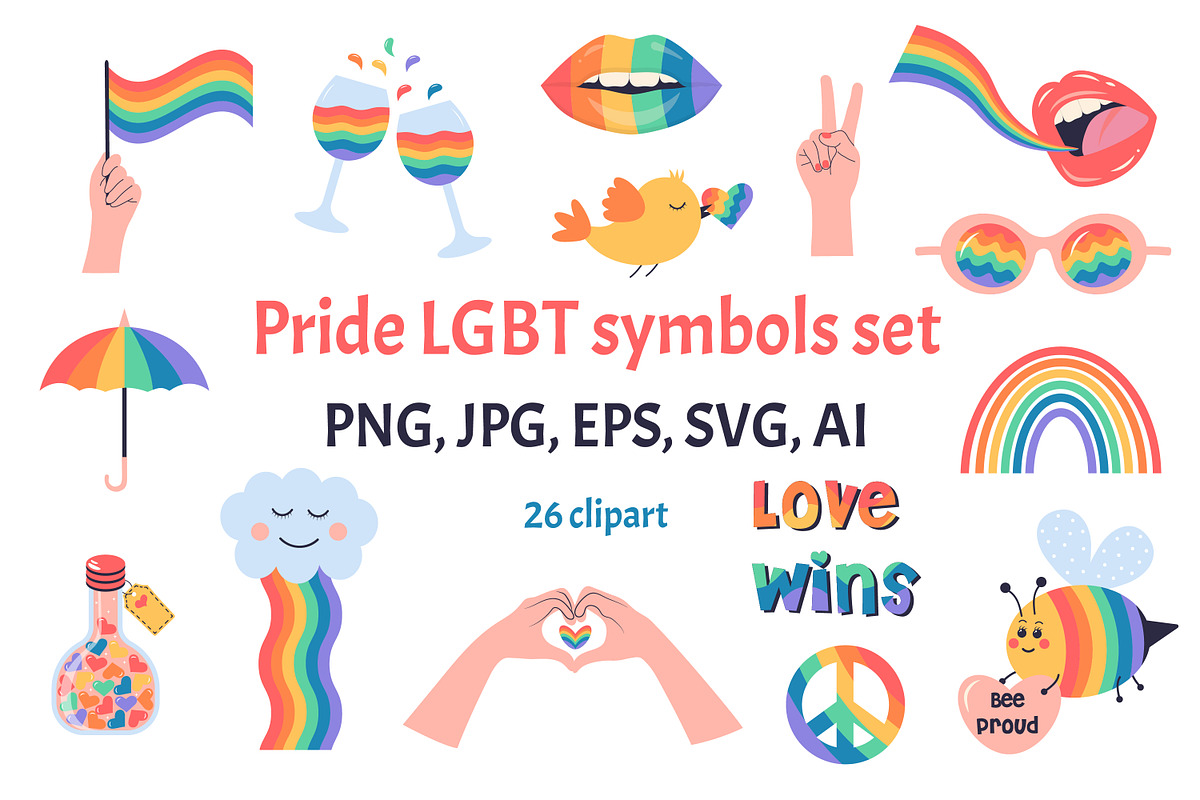Pride LGBT symbols set, a Decorative Illustration by JulyGart (Photo 1 of 5)