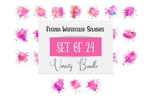 24 Fuchsia Watercolor Splashes, a Decorative Illustration by Art Paradise Studios