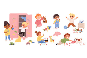 Children destroying room. Little, a Person Illustration by YummyBuum