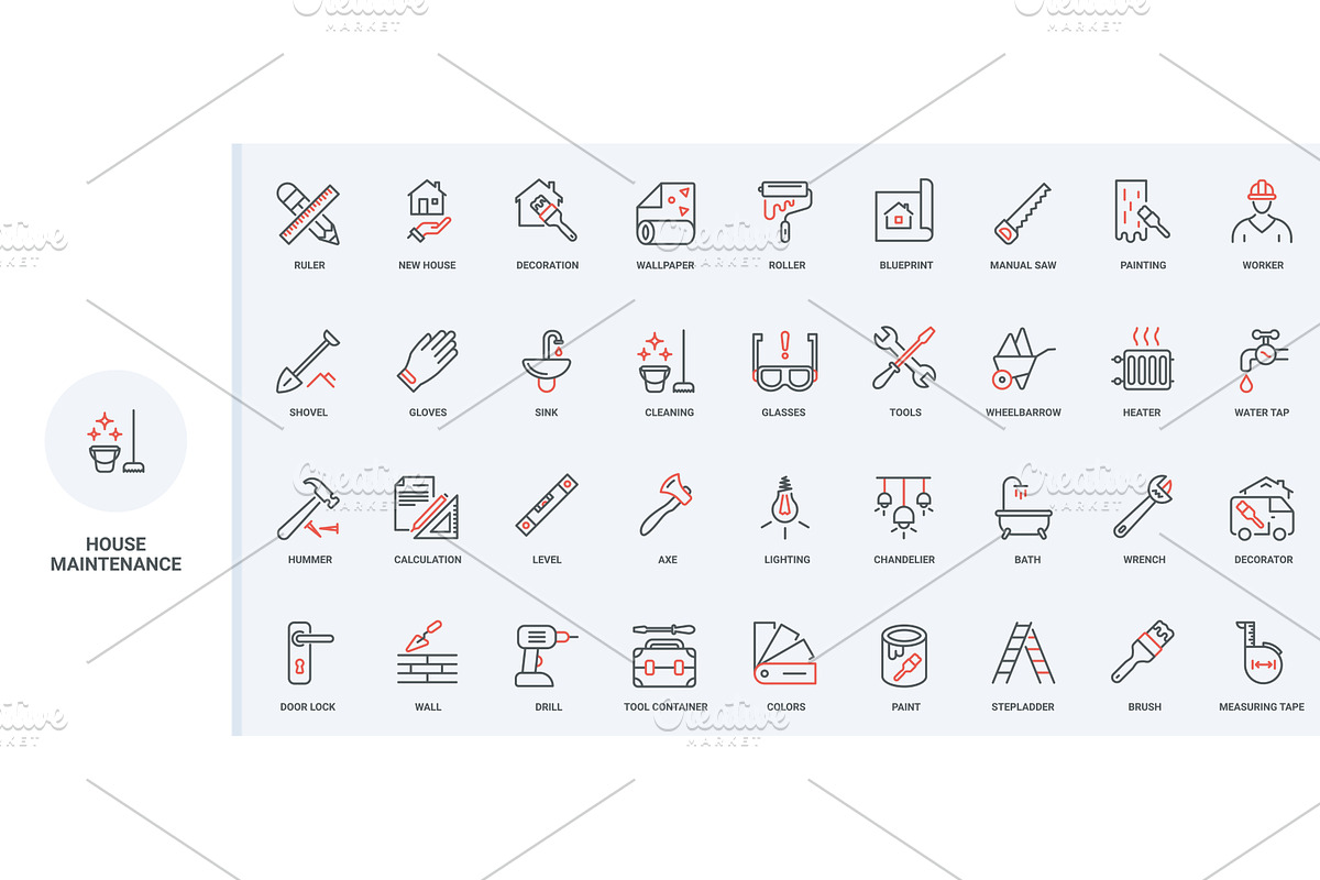 Construction home renovation icons, an Object Illustration by Lemberg Vector