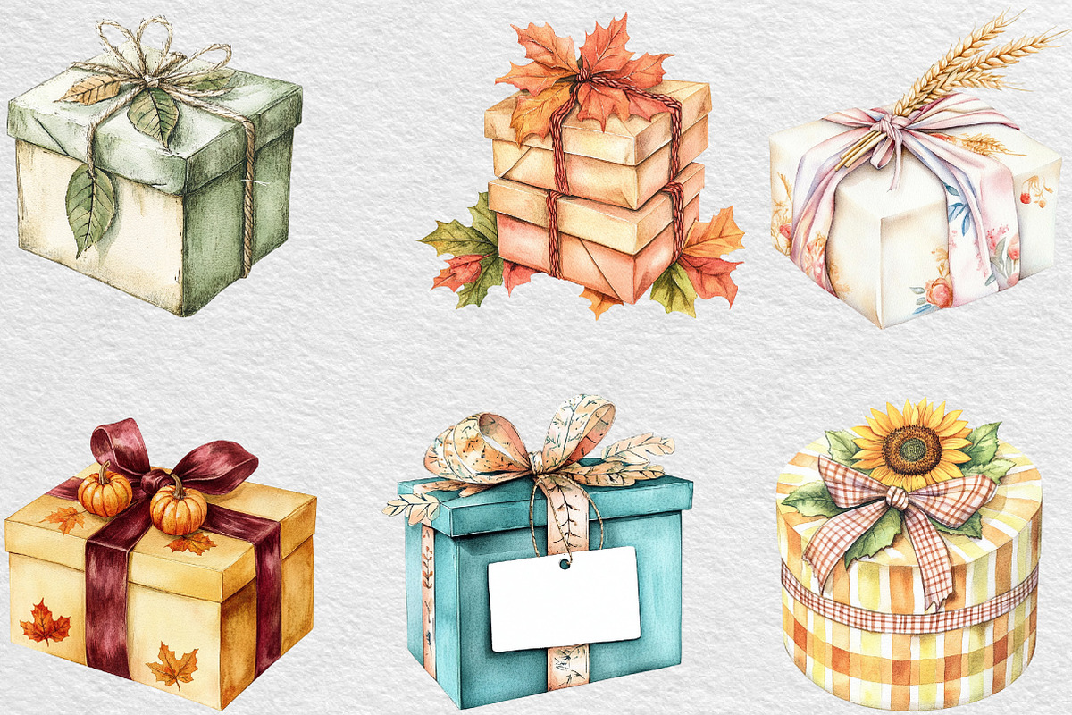 Watercolor Autumn Gift Box Clipart, an Illustration by Black Bird Studio (Photo 5 of 6)