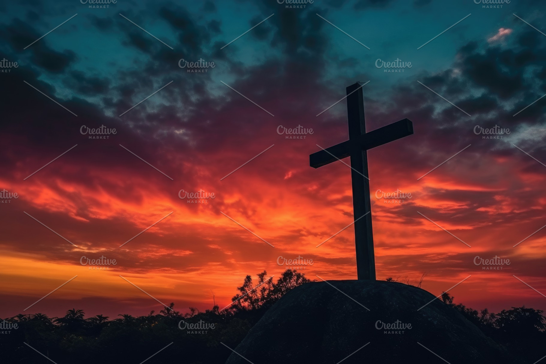 The cross with the sun behind, landscape. Generative AI, a Wallpaper Photo by designvectx