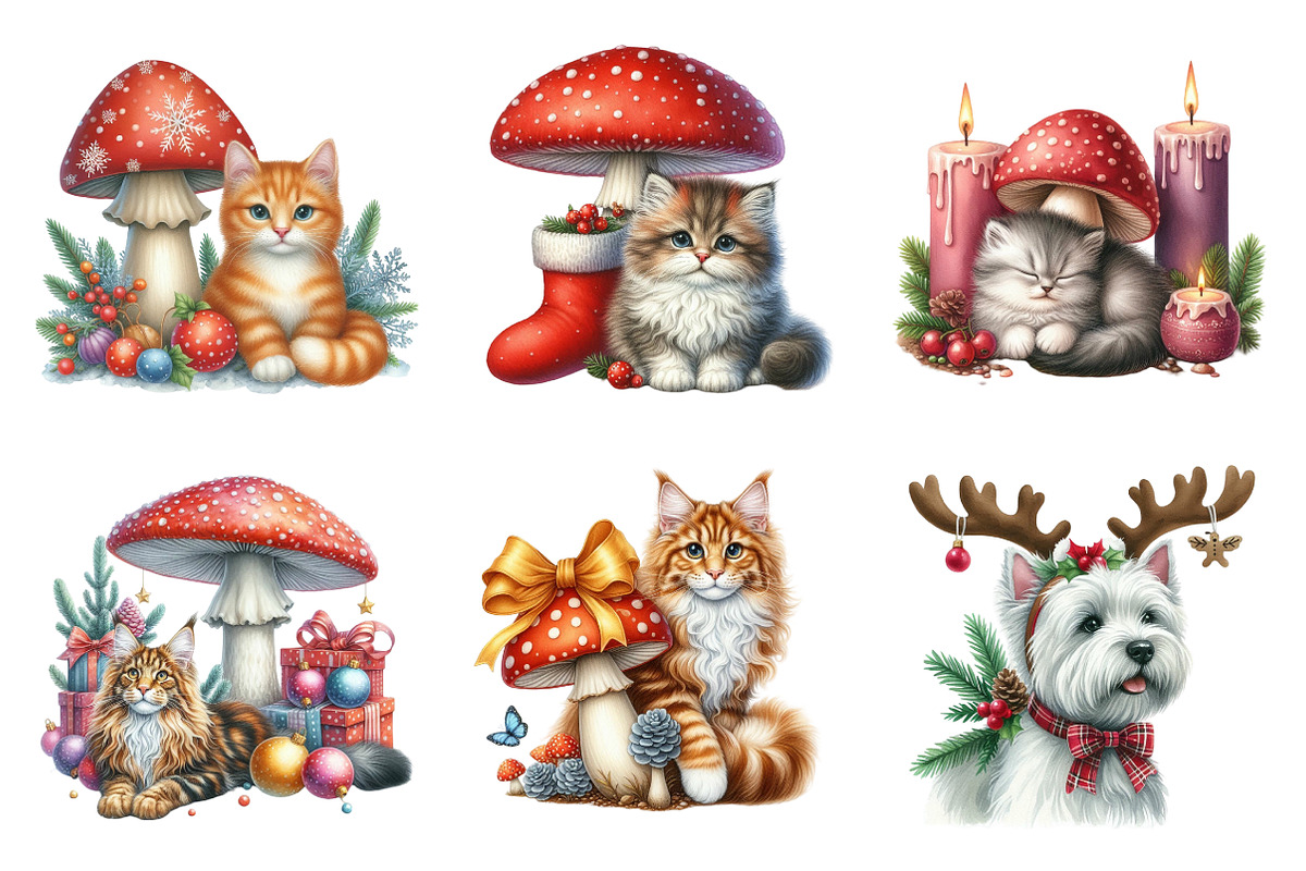 Christmas Kitten Clipart Bundle, an Illustration by SinaCreation (Photo 2 of 7)